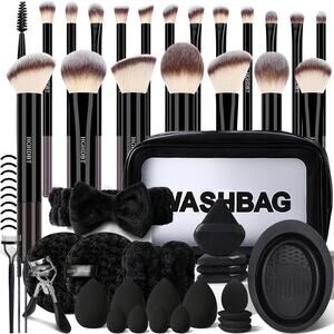 Makeup Brush Set 57 Pieces with Case Beauty Sponge Black Cosmetic Brush Kit